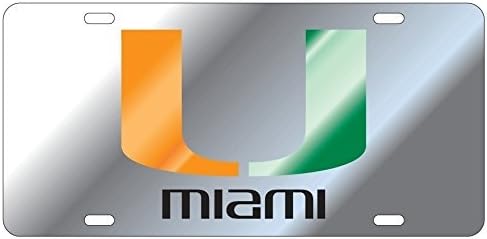 Miami Hurricanes Silver Mirrored License Plate Tag