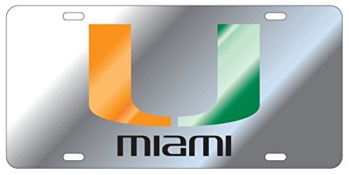 Miami Hurricanes Silver Mirrored License Plate Tag