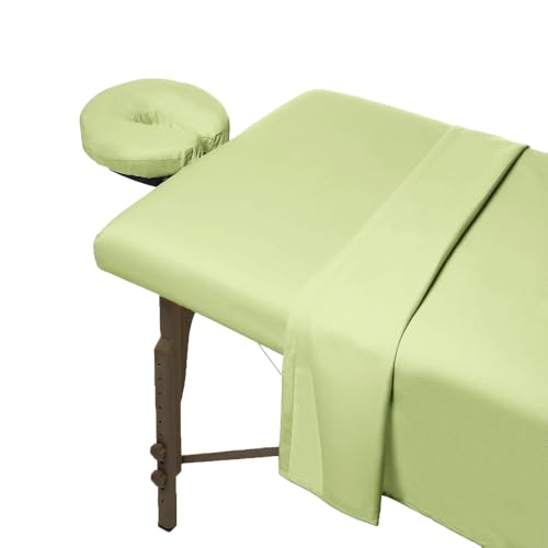 Massage Table Sheets Cover, 3 Piece Reusable Set Includes Massage Table Pad Bed Cover Sheets, Fitted Sheet and Face Rest Cover,Esthetician Bed Linens for SPA, Beauty & Tattoo Professionals,Sage