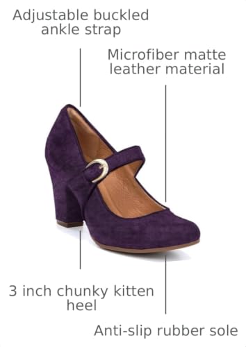 Image of SHODENSE Women Vintage Chunky High Heel Mary Jane Shoes Round Closed Toe Ankle Strap Dress Sandals 3 inch Block Heels Mary Jane Lolita Pumps Two-Toned Patchwork Buckle Office Lady Wedding Retro 4-11 M US