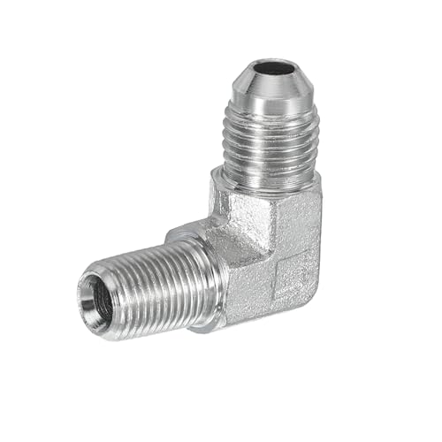 Image of PATIKIL 90 Degree Pipe Adapter, 7 /16 inch Male 37 Flare JIC x 1 /8 inch BSPT Male Connector Carbon Steel Elbow Fitting for Air Hydraulic Fluid Fuel Water Oil, Silver