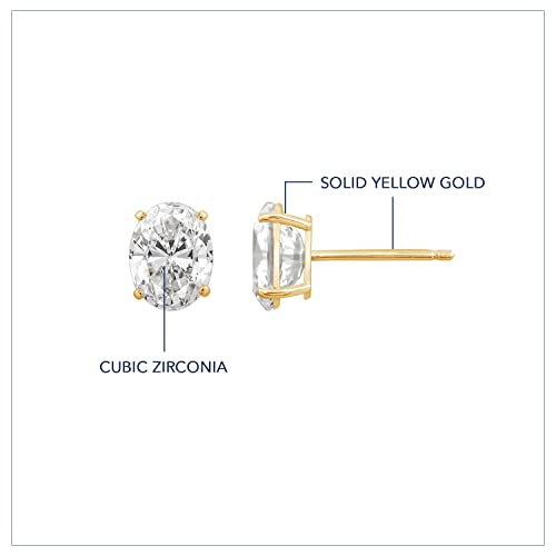 10K or 14K Real Solid Gold Stud Earrings for Women | White or Yellow Gold Oval Cut Solitaire Studs | 0.5 to 4 Carat Cubic Zirconia CZ Simulated Diamond3