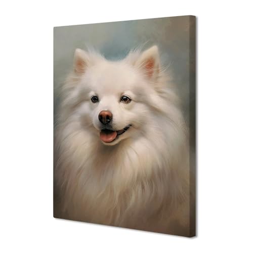 Ganshan Bi Cute American Eskimo Dog Dog Canvas Wall Art Dog Puppy Animal Portrait Canvas Print Painting Poster for Home Living Room Bedroom Decor Unframed, Style 4