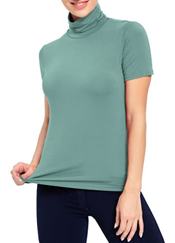 Image of AUHEGN Women's Mock Turtleneck Top Short Sleeve Lightweight Active T-Shirt (S-XXL)
