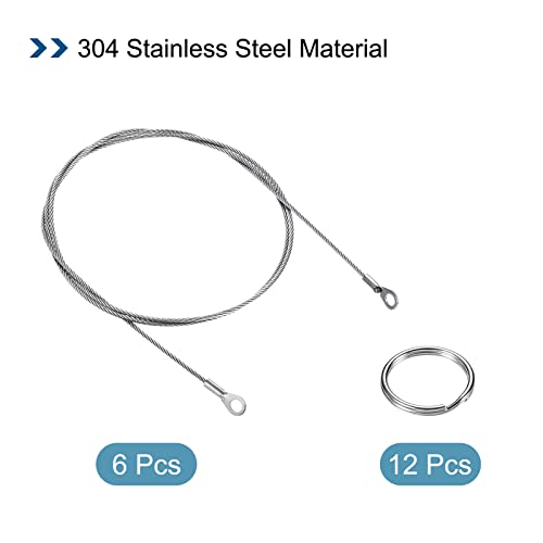 PATIKIL Stainless Steel Lanyard Cable 2mmx100cm, 6 Pack Eyelets Ended Security Wire Rope with 12 Pack Key Ring - Image 3
