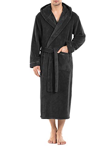 DAVID ARCHY Men's Hooded Robe Plush Coral Fleece Warm Cozy Big and Tall