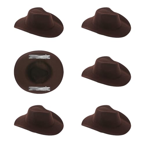 6 Piezas Mini Sombrero Vaquero Pinza de Pelo Marrón miniatura 1