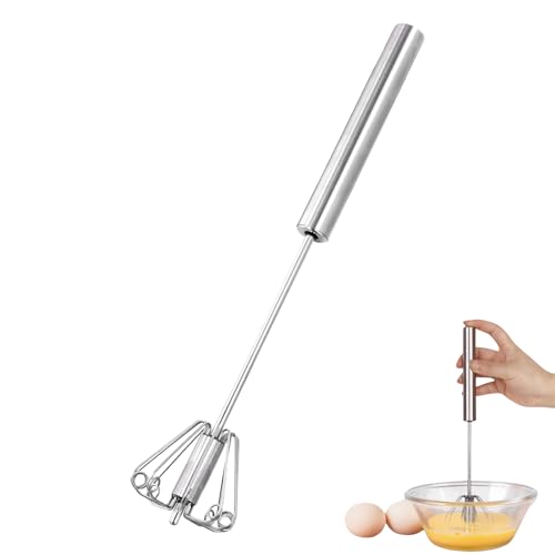 volumoon Frusta a Spinta Manuale Semiautomatica, Frullatore in Acciaio Inox per la Casa, Strumento Versatile per Frullatore per Uova, Miscelatore Da Cucina per Frullare, Sbattere, Mescolare (Argento)