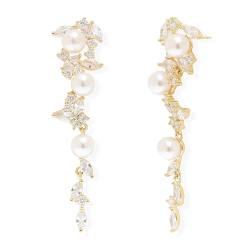 Sonateomber Pearl Long Dangle Earrings for Women, Elegant Rhinestone CZ Leaf Butterfly Bridal Earings Prom Wedding Fashion Jewelry Gift