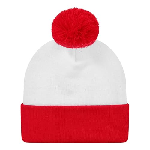 URATOT Halloween Costume Red White Pom Pom Beanie Hat Christmas Cuff Knit Hat