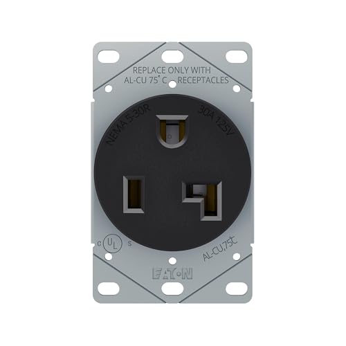 Cooper Wiring Devices Eaton AH1233BK-BOX Receptacle Single Flush 30 Amp 125 Volt 2 Pole 3 Wire Stranded, Black