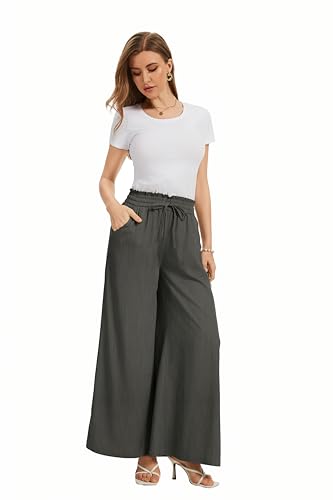 Image of KICZOY Women Flowy Pants Drawstring Waist Wide Leg Palazzo Beach Pants Loose Fit with Pockets