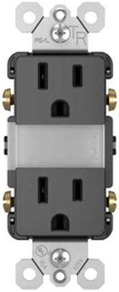 Tomacorriente de luz nocturna LED radiante de 15 amperios combinados de 5 niveles Negro | Pass & Seymour 20 años, 5 niveles de luz, luz nocturna LED de tacto frío ajustable, tomacorriente decorador a prueba de manipulaciones a prueba de niños
