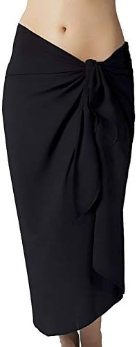 Long Black Sarong Cover up in Crinkle Cotton, Gauze Cotton Sarong with Easy Wearing Built in Ties One Size