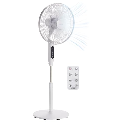 VonHaus Pedestal Fan 16 Quiet DC Motor Energy Saving 24 Speeds 3 Modes Remote Control 15hr Timer 80 Oscillating Height Adjustable Cooling Fan for Home Office Living Room Bedroom