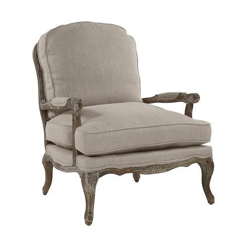 Homelegance Parlier Show Wood Accent Chair - Mid Century Modern Chair for Living Room, Traditional French Country Style, Padded Arms, Reversible Cushion, Solid Wood Frame, Arrives Assembled, Neutral