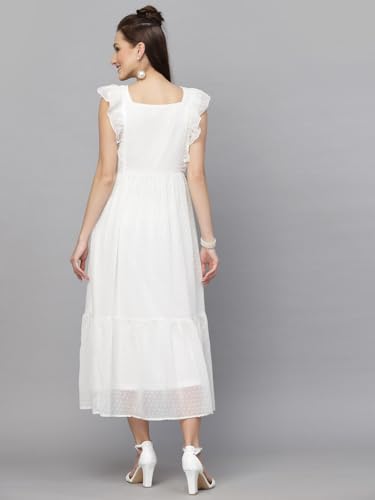 Image of Sugathari Georgette Jacquard Butti Square Neck Knee Length Western Dresses for Women (Dress2 89)