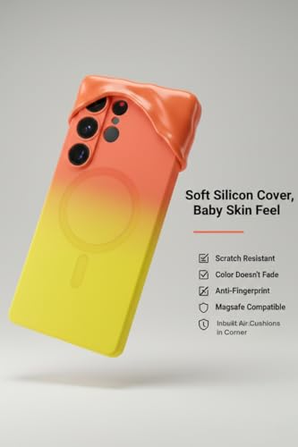 Image of amazon basics Gradient Mag-Safe Case for Samsung Galaxy S25 Ultra 5G | Soft Silicone Shockproof Cover with Camera Protection | Slim Lightweight Design | Smooth Touch & Durable - Orange & Yellow