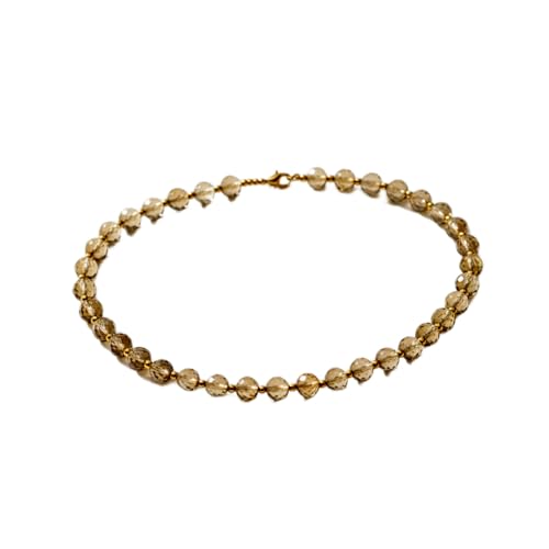 Collier perles quartz fumé 10 mm aux vertus curatives en cristal jaune fait main