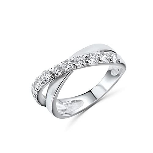 Bague croisée femme argent 925 zircones anneau entrelacé