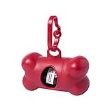 Dispensador de bolsas recoge cacas perro, 15 Bolsas Biodegradables (Rojo)