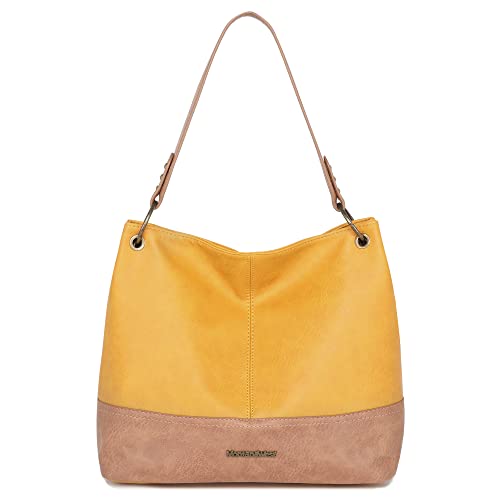 Montana West Hobo Purses and Handbags for Women Vegan Leather Top Handle Shoulder Handbags with Zipper, A-yellow, Large