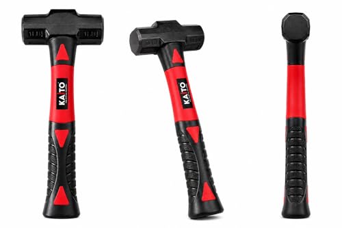 Image of KAITO Sledge Hammer with Fiber Handle | Heavy Duty Forged Steel Head | Anti-Slip Shockproof Grip | Professional Hammer for Construction, Demolition & Carpentry Work (1, 1 LB) 700 Grm | Red & Black
