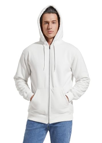 Windfit 24QW04-8 Men'S Lightweight Cotton Full Zip Fleece Hoodie Sherpa Lined Hooded Sweatshirt Winter Jacket White Large thumb #3
