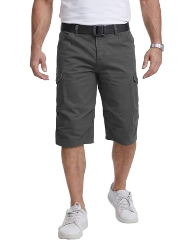 YYIDATON Herren Cargo 3/4 Shorts Baumwolle Bermuda Sommer Regular Fit Freizeit Shorts Arbeitshose mit 6 Taschen(Grau Large)