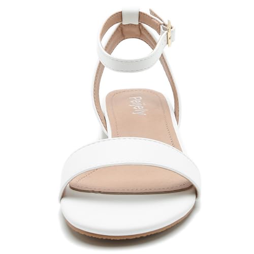 Image of Women's Ankle Strap Sandals, Low Block Heel, Open Toe Summer Dress Shoes with Buckle Closure