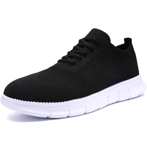 Men's Slip on Walking Shoes Fashion Dress Sneakers Business Oxfords Breathable Lightweight Loafers Tennis for Driving Walking Skate Black_White 12