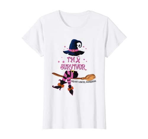 Womens I'm Survivor, Breast Cancer Awareness, Pink Witch, Halloween T-Shirt
