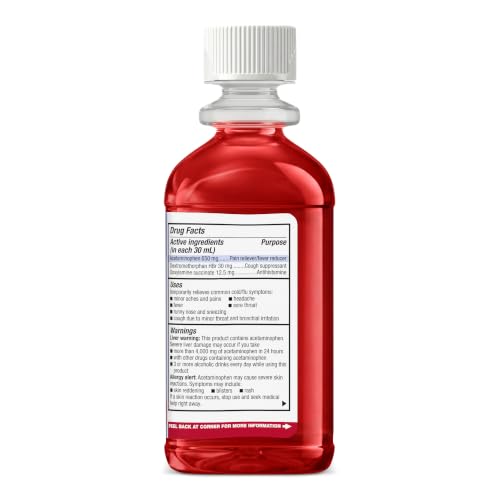 Amazon Basics Nighttime Cold & Flu Relief Syrup, Pain Reliever, Fever Reducer, Cough Suppressant, Antihistamine, Cherry, 8 fl oz (Pack of 1) (Previously Care) - image 9