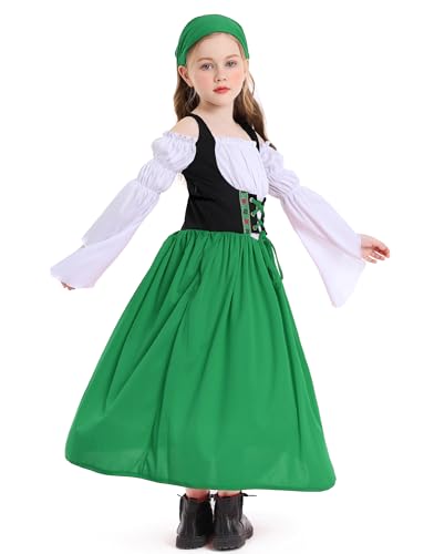 Kids Girls Medieval Renaissance Faire Dress Off Shoulder Bell Long Sleeve Princess Maxi Dress2
