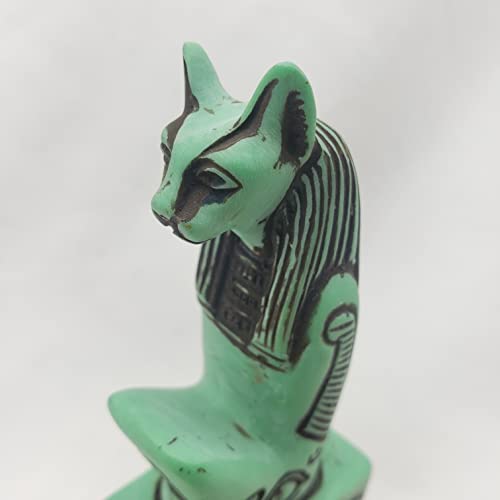 Estatua Bastet Diosa Egipcia Verde 10.8 cm miniatura 3
