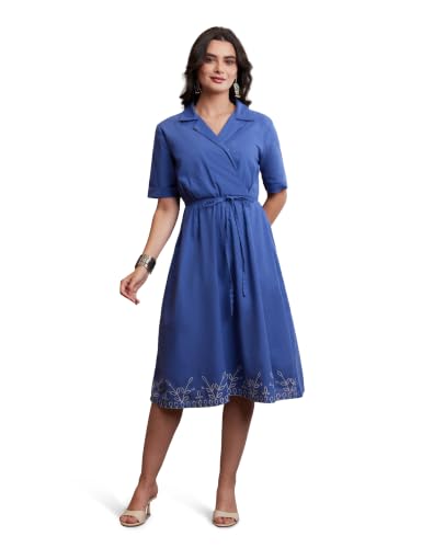 Image of Amazon Brand - Myx Women's Cotton Embroidered Shirt Dress | Below The Knee (Available in Plus Sizes)