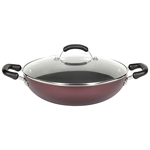 Image of Meyer Merlot Aluminium Non-Stick Kadai | Kadhai with Glass Lid | Kadai for Deep Frying and Stir Frying (Gas and Induction Compatible) PFOA Free, 100% Toxic Free, 28cm / 3.68 Litre