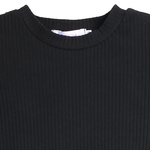 Image of Hopscotch Baby Girls Cotton Half Sleeves Solid Top and Pant Set in Black Color