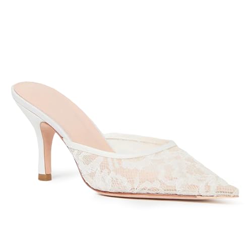 Mesh Kitten Heels Mules for Women Closed Pointed Toe Slip on Backless Stiletto Slingback Low Heels Dress Pumps Shoes