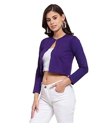 Image of Style Quotient Women Purple Solid Open Front Shrug