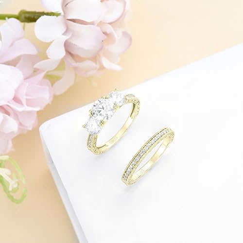 Moissanite Engagement Rings Set 925 Sterling Silver White Gold/Yellow Gold/Rose Gold Wedding Rings Bridal Rings Set for Women, D Color VVS1 Round Cut Bridal Sets for Women4