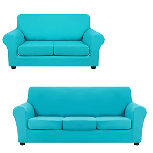 4 Pieces Stretch Sofa Slipcovers - Soft Couch Covers for 3 Cushion Couch Real 3 Pieces Stretch Loveseat Slipcovers - Soft Couch Covers for 2 Cushion Couch, Washable Furniture Covers