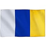 Runesol Bandera de Islas Canarias, 91x152cm, 3ft x...: CUÉLGALA DE CADA ESQUINA – Todas nuestras banderas grandes de 3ft x 5ft (91 x 152cm) incluyen 4 ojales de metal, uno en cada esquina, la podrás colgar en horizontal o apaisada. Esté colgada en un mástil, en tu ventana o volando en un balcón, no se te...