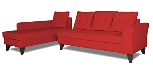 Image of Adorn India Maddox Tufted L Shape 6 Seater Sofa Set LHS (Red) (3 Year Warranty)