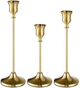 Willceka Candlestick Holders Taper Candle Holders, Set of 3 Candle Holder Set, Brass Gold Candles...