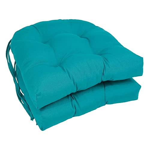 Casual, Classic Style Aqua Color Patio Chair Cushions Set of 2 Size: 16 in. D X 16 in. W X 3.5 in. H, U-Shape Rounded Back Fade Resistant | All Season Pretty Blue Shade, Super Comfy Highly Durable