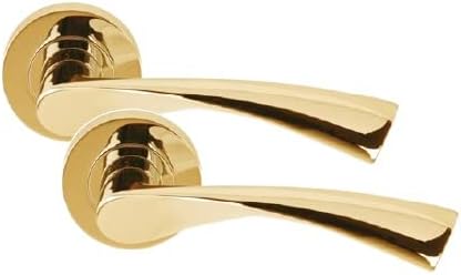 Golden Grace Astrid Twist Design Door Handles On Round Rose in Polished Brass Finish
