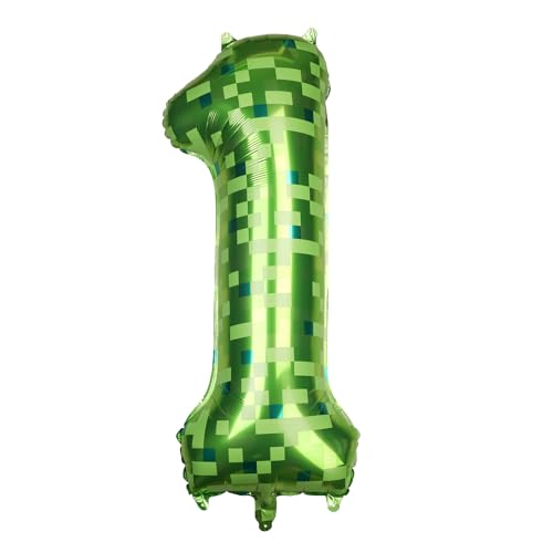 40 Inch Giant Green Pixel Number 0-9 Foil Balloons, Large Number Balloons Birthday Party Decoration Supplies (Number 1)