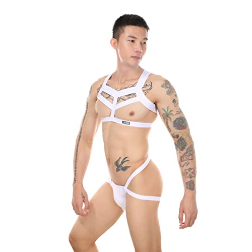 Men'S Panties Bikini Sexy Elastic Body Chest Harness Jockstrap Lingerie Set Shoulder Chest Belt With G String3
