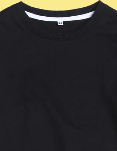 Image of Nusyl Boy's Black Solid Crew /Round Neck Sweatshirt |Skin Friendly Full Sleeve Sweatshirt|Drop Shoulder Oversized Sweatshirt | Round Neck Sweatshirt Oversized Fit Long Sleeves |